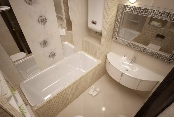Маленькая керамическая плитка для малогабаритной ванной комнаты – лучший материал для отделки помещения.